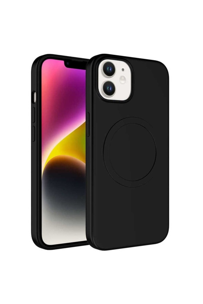 [RNZ-TA83790] Apple iPhone 11 Uyumlu Kılıf M-safe Wireless Şarj Özellikli Pastel Renk Silikon Zore Plas Kapak (Siyah)