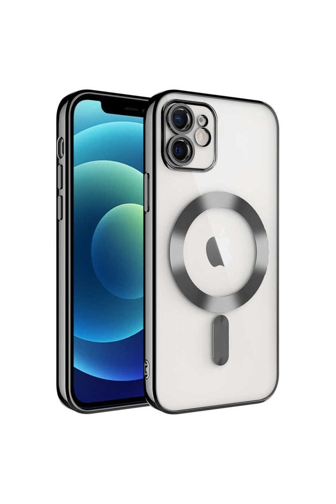 [RNZ-TA83163] Apple iPhone 12 Uyumlu Kılıf Kamera Korumalı M-safe Wireless Şarj Özellikli Zore Demre Kapak (Siyah)