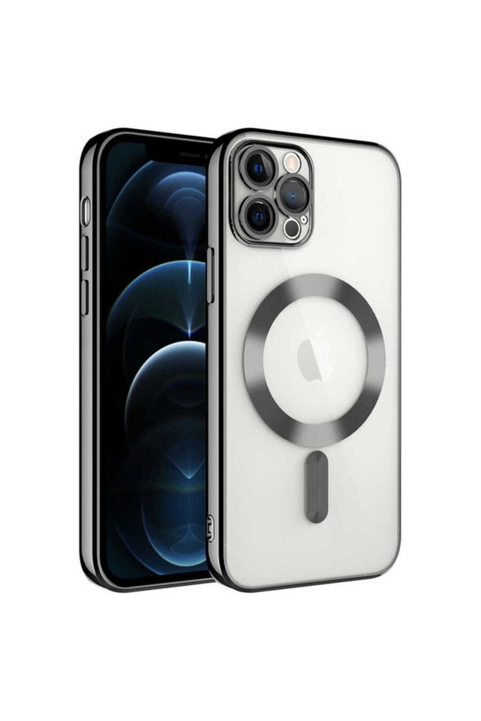 [RNZ-TA83171] Apple iPhone 12 Pro Uyumlu Kılıf Kamera Korumalı M-safe Wireless Şarj Özellikli Zore Demre Kapak (Siyah)