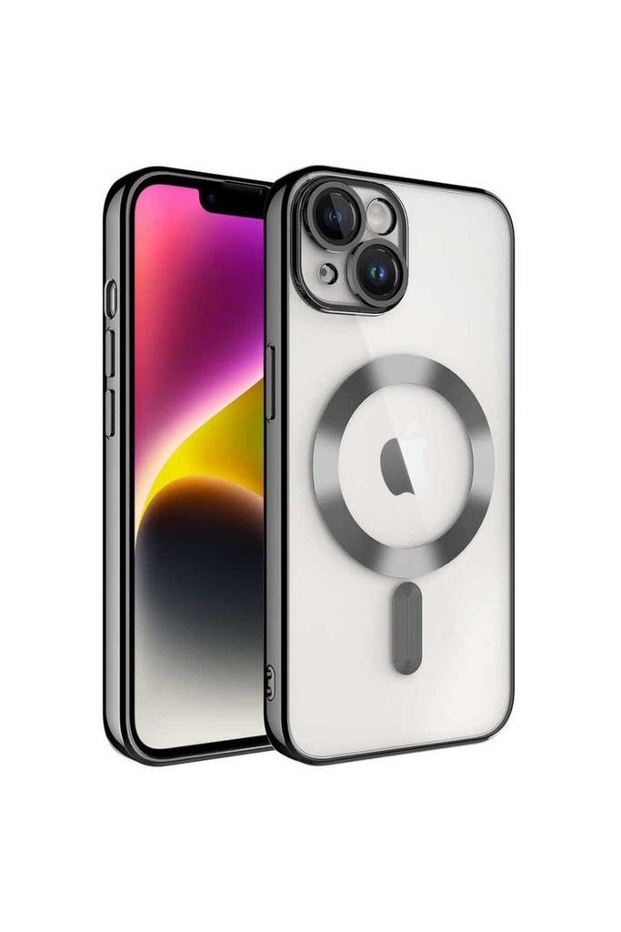 [RNZ-TA83211] Apple iPhone 14 Uyumlu Kılıf Kamera Korumalı M-safe Wireless Şarj Özellikli Zore Demre Kapak (Siyah)