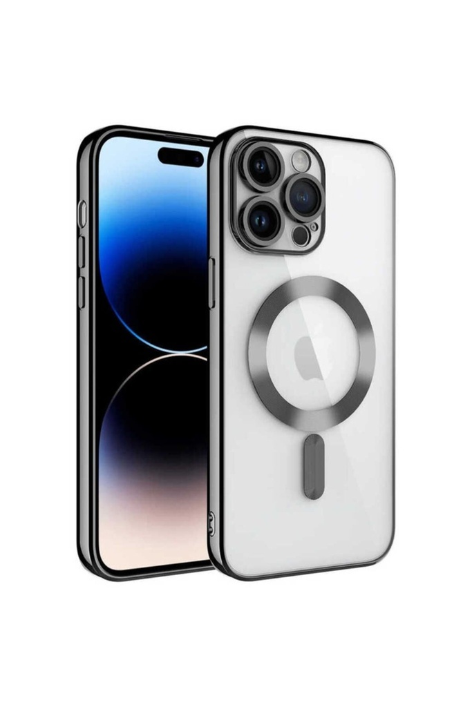 [RNZ-TA83227] Apple iPhone 14 Pro Uyumlu Kılıf Kamera Korumalı M-safe Wireless Şarj Özellikli Zore Demre Kapak (Siyah)