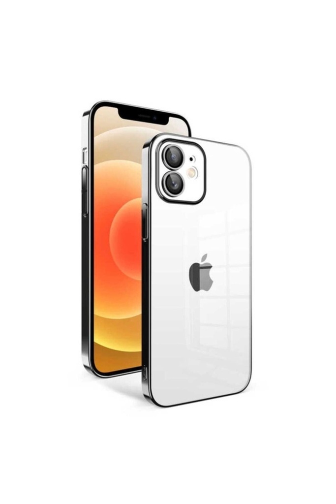 [RNZ-TA83242] Apple iPhone 12 Uyumlu Kılıf Kamera Korumalı Renkli Çerçeveli Zore Garaj Kapak (Siyah)