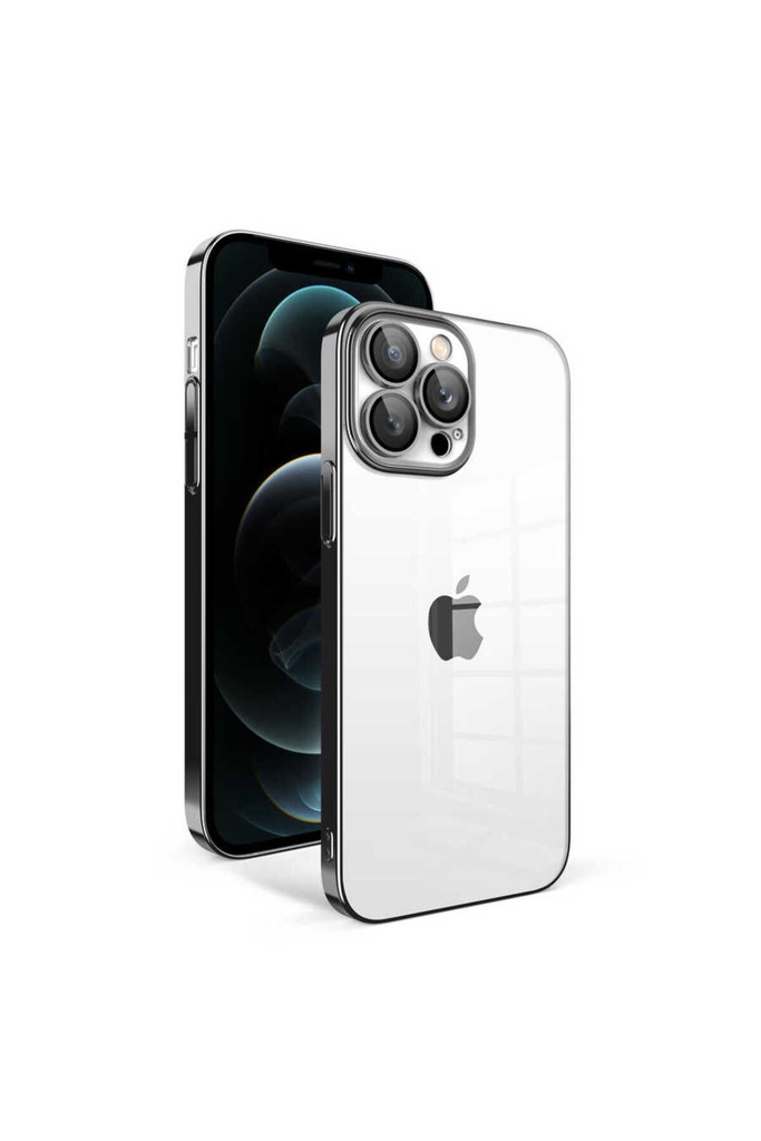 [RNZ-TA83254] Apple iPhone 12 Pro Max Uyumlu Kılıf Kamera Korumalı Renkli Çerçeveli Zore Garaj Kapak (Siyah)