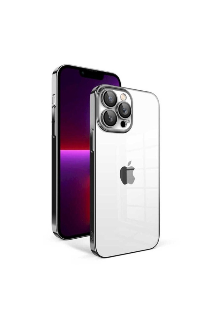[RNZ-TA83266] Apple iPhone 13 Pro Uyumlu Kılıf Kamera Korumalı Renkli Çerçeveli Zore Garaj Kapak (Siyah)