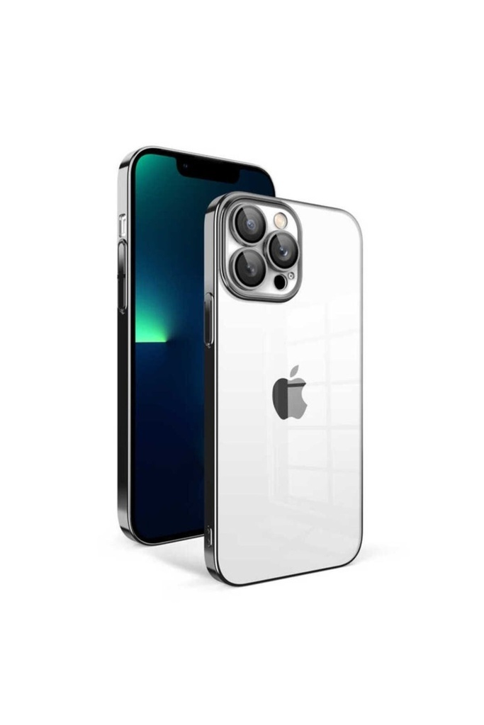 [RNZ-TA83272] Apple iPhone 13 Pro Max Uyumlu Kılıf Kamera Korumalı Renkli Çerçeveli Zore Garaj Kapak (Siyah)