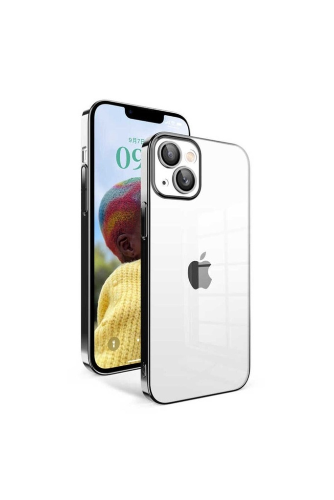 [RNZ-TA83278] Apple iPhone 14 Uyumlu Kılıf Kamera Korumalı Renkli Çerçeveli Zore Garaj Kapak (Siyah)