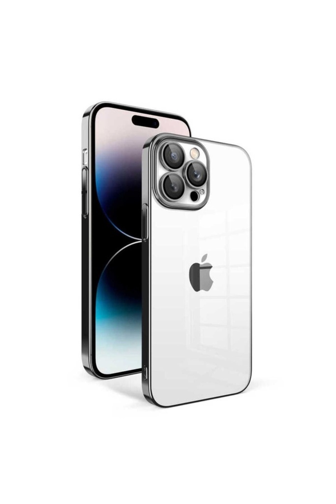 [RNZ-TA83290] Apple iPhone 14 Pro Uyumlu Kılıf Kamera Korumalı Renkli Çerçeveli Zore Garaj Kapak (Siyah)