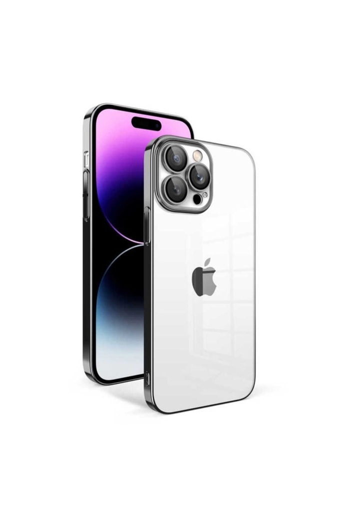 [RNZ-TA83296] Apple iPhone 14 Pro Max Uyumlu Kılıf Kamera Korumalı Renkli Çerçeveli Zore Garaj Kapak (Siyah)