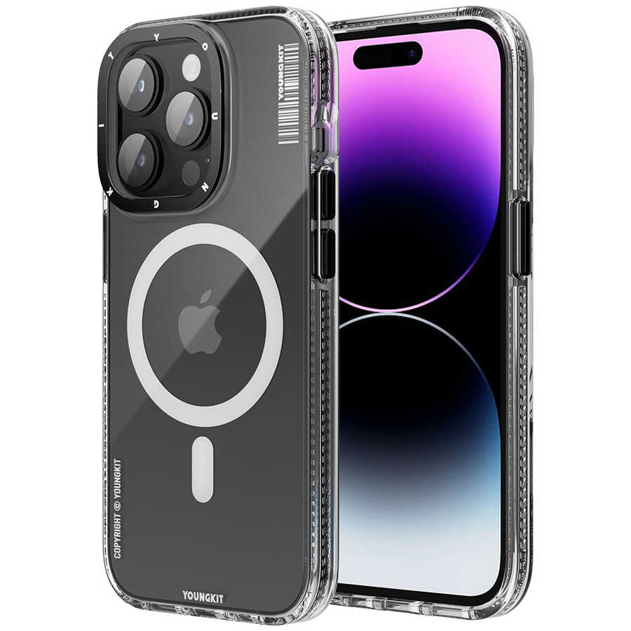 [RNZ-TA83444] Apple iPhone 14 Pro Max Uyumlu Kılıf M-safe Şarj Özellikli YoungKit Exquisite Serisi Kapak (Siyah)