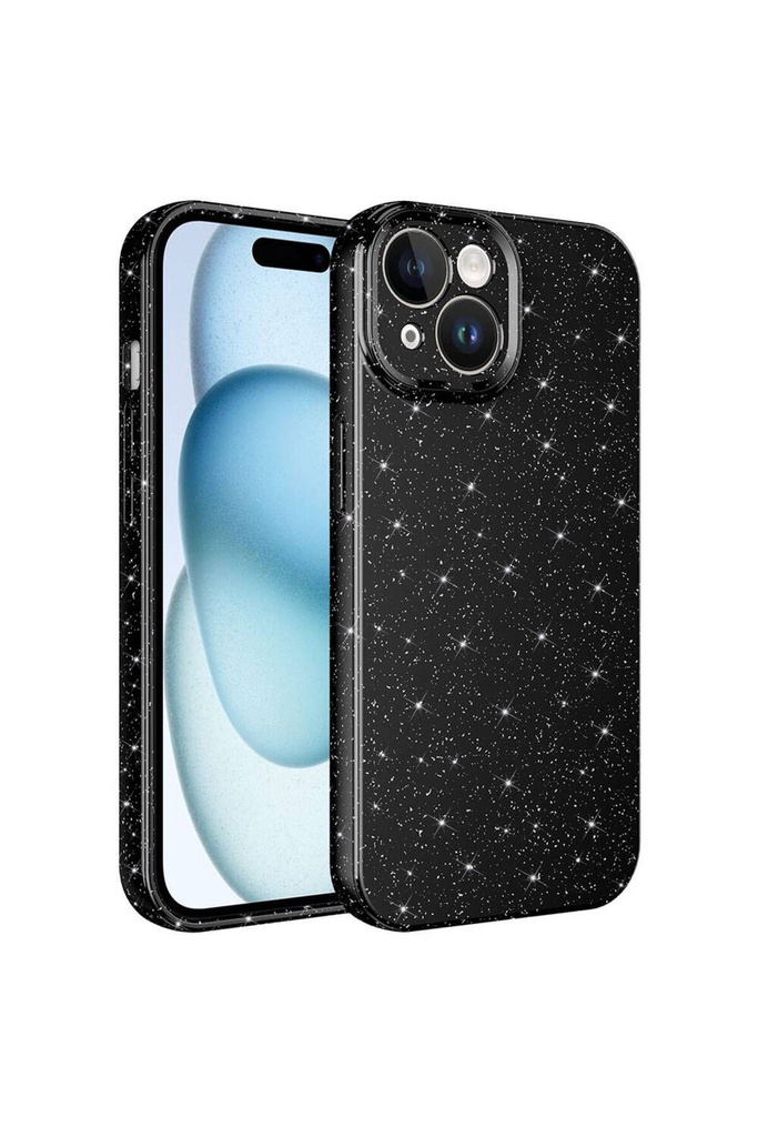 [RNZ-TA96379] Apple iPhone 15 Uyumlu Kılıf Kamera Korumalı Simli Lüks Zore Koton Kapak (Siyah)