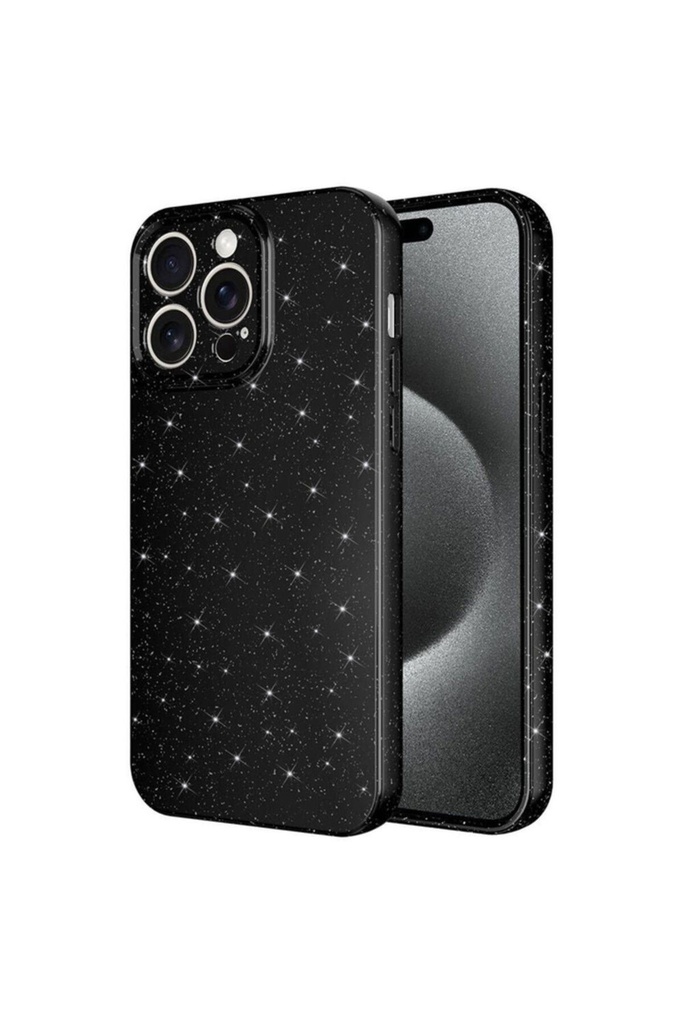[RNZ-TA96386] Apple iPhone 15 Pro Uyumlu Kılıf Kamera Korumalı Simli Lüks Zore Koton Kapak (Siyah)