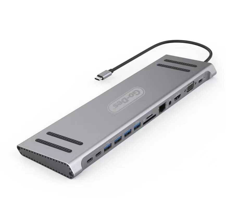 [RNZ-TA83446] Go Des GD-9120 14 in 1 Stand Özellikli Type-C Hub SD Kart-RJ45-HDMI-VGA-Usb Çoğaltıcı