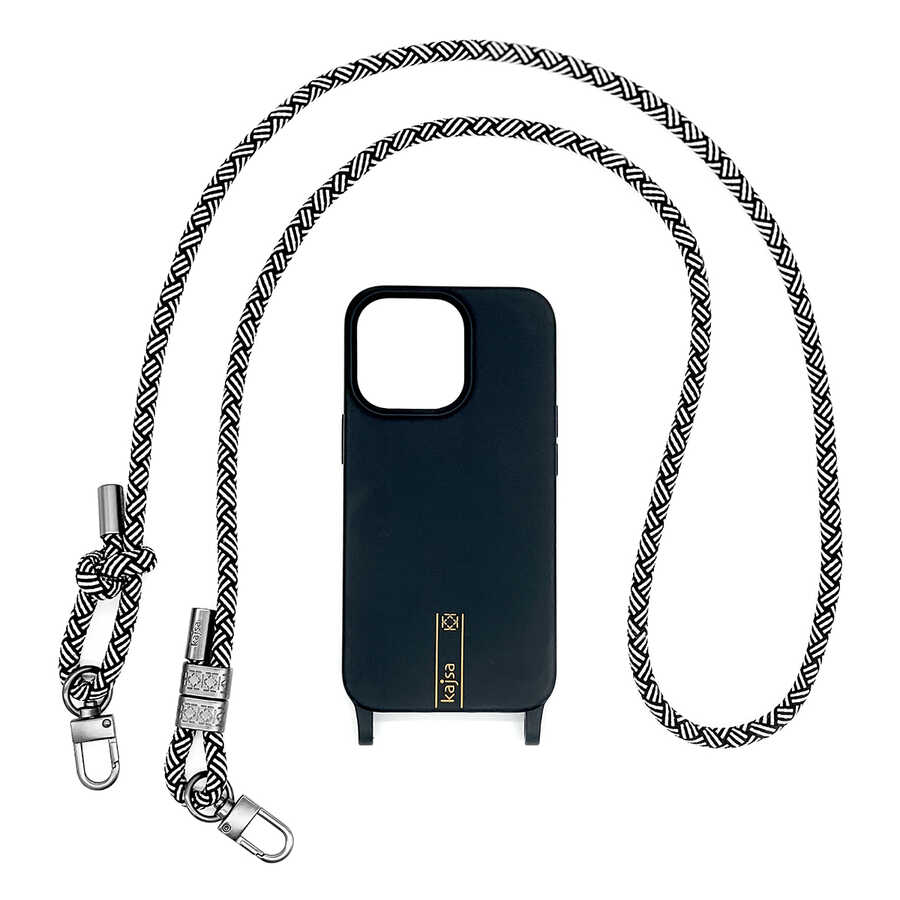 [RNZ-TA83471] Apple iPhone 14 Pro Max Uyumlu Kılıf Kajsa Missy And Match Klasik İp Askılı Kapak (Siyah)