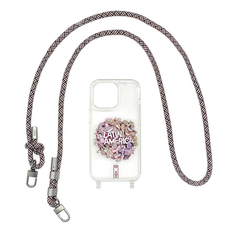[RNZ-TA83485] Apple iPhone 14 Pro Max Uyumlu Kılıf Kajsa Missy And Match Şeffaf Desenli İp Askılı Kapak (Pembe)