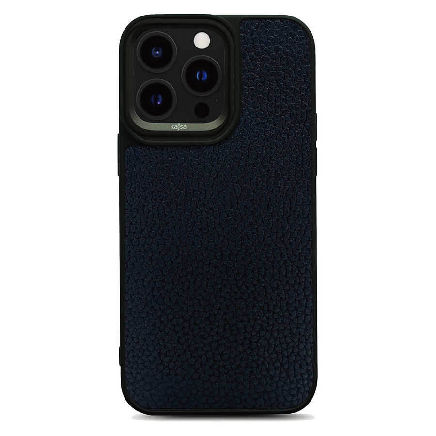 [RNZ-TA83495] Apple iPhone 14 Pro Uyumlu Kılıf Soft Deri Metal Kamera Çerçeveli ​Kajsa Litchi Kapak (Siyah)