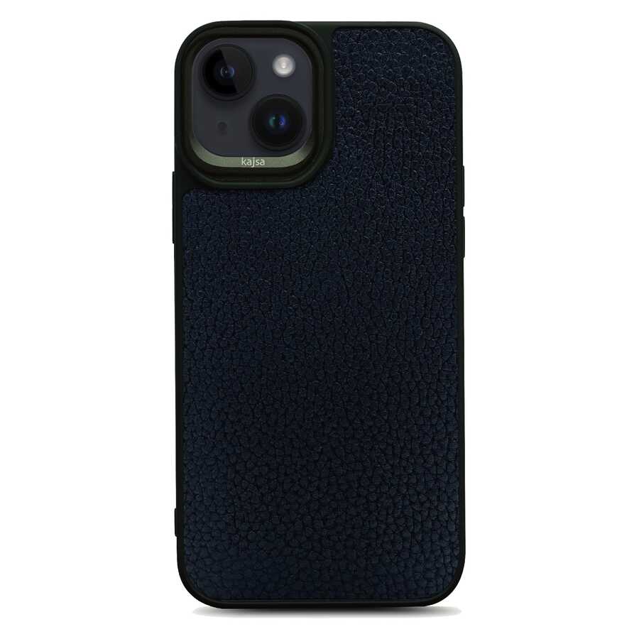 [RNZ-TA83498] Apple iPhone 14 Plus Uyumlu Kılıf Soft Deri Metal Kamera Çerçeveli ​Kajsa Litchi Kapak (Siyah)