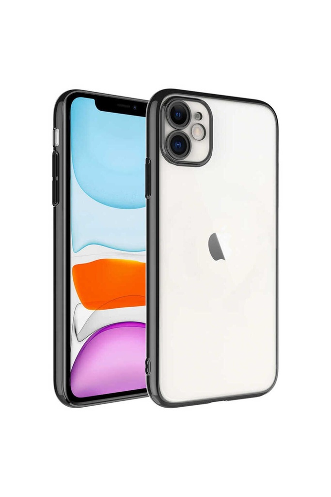 [RNZ-TA83531] Apple iPhone 11 Uyumlu Kılıf Sert PC Renkli Çerçeveli Zore Riksos Kapak (Siyah)
