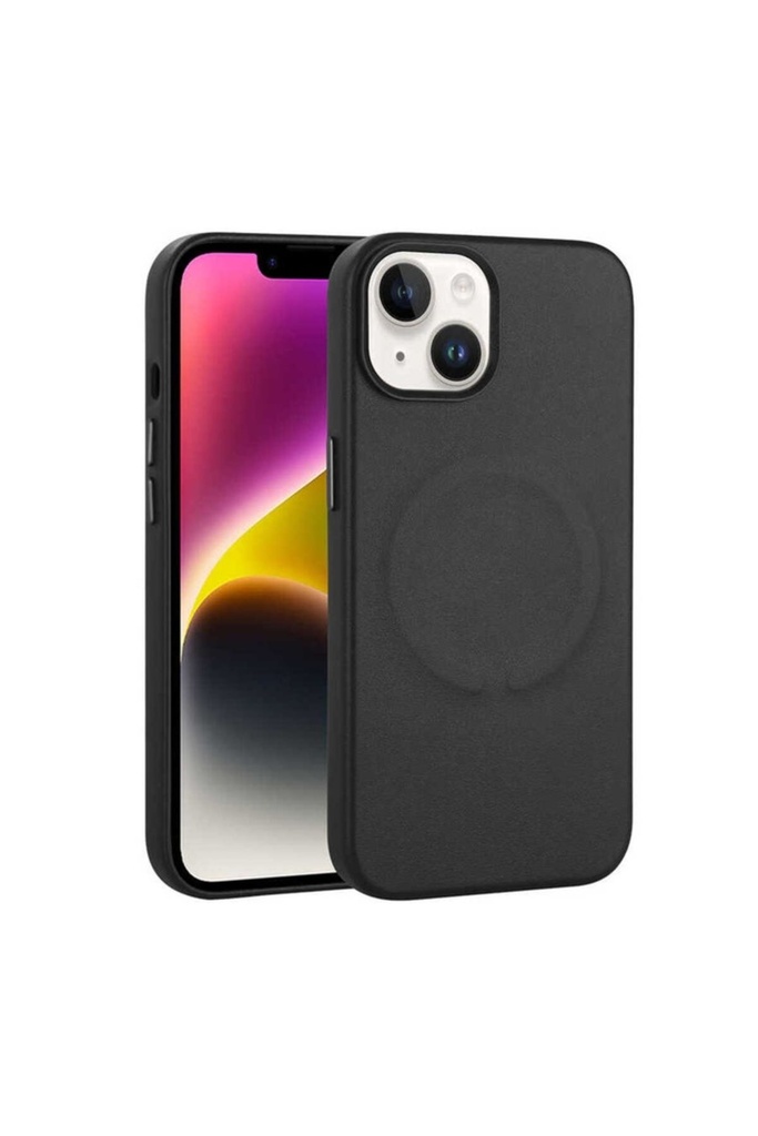 [RNZ-TA83597] Apple iPhone 14 Uyumlu Kılıf PU Deri M-safe Wireless Şarj Özellikli Zore Derix Kapak (Siyah)