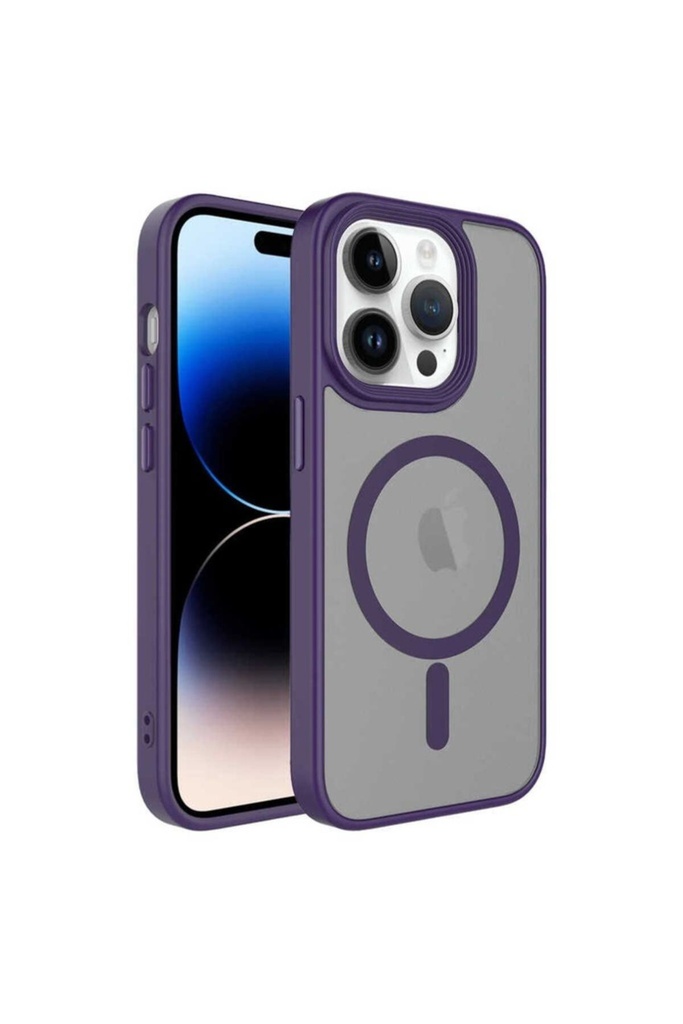 Apple iPhone 14 Pro Uyumlu Kılıf Mat Arka Yüzey Wireless Şarj Özellikli Zore Flet M-safe Kapak