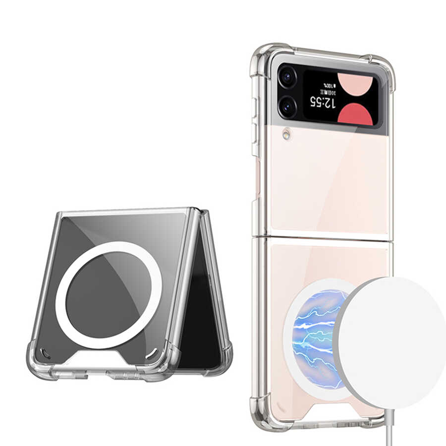[RNZ-TA83634] Samsung Galaxy Z Flip 3 Uyumlu Kılıf Wireless Şarj Özellikli Airbagli Zore Kıpta Anti Shock M-safe Kapak