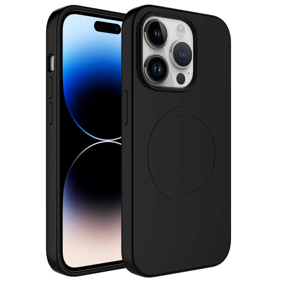 [RNZ-TA83810] Apple iPhone 11 Pro Max Uyumlu Kılıf M-safe Wireless Şarj Özellikli Pastel Renk Silikon Zore Plas Kapak (Siyah)
