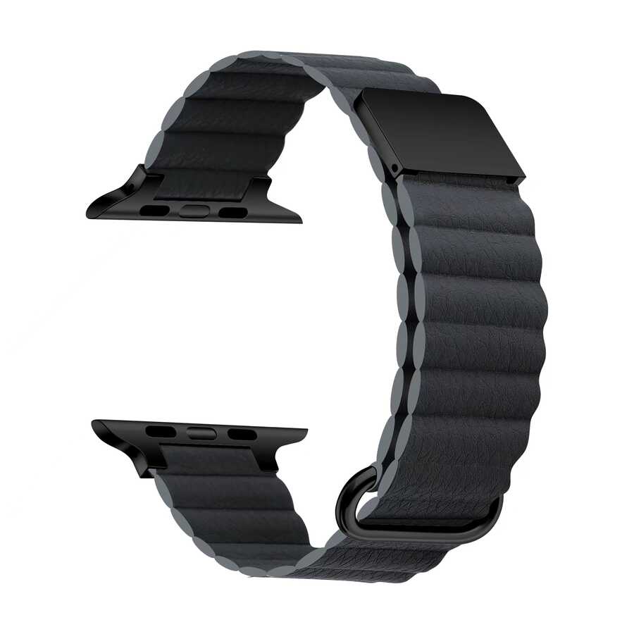 ​​​Apple Watch 44mm Uyumlu Kordon PU Deri Bakla Tasarımlı Mıknatıslı KRD-78 Kayış