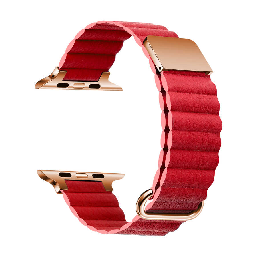 ​​​Apple Watch 7 45mm Uyumlu Kordon PU Deri Bakla Tasarımlı Mıknatıslı KRD-78 Kayış