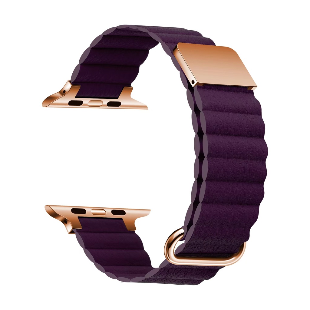 ​​​Apple Watch 7 45mm Uyumlu Kordon PU Deri Bakla Tasarımlı Mıknatıslı KRD-78 Kayış