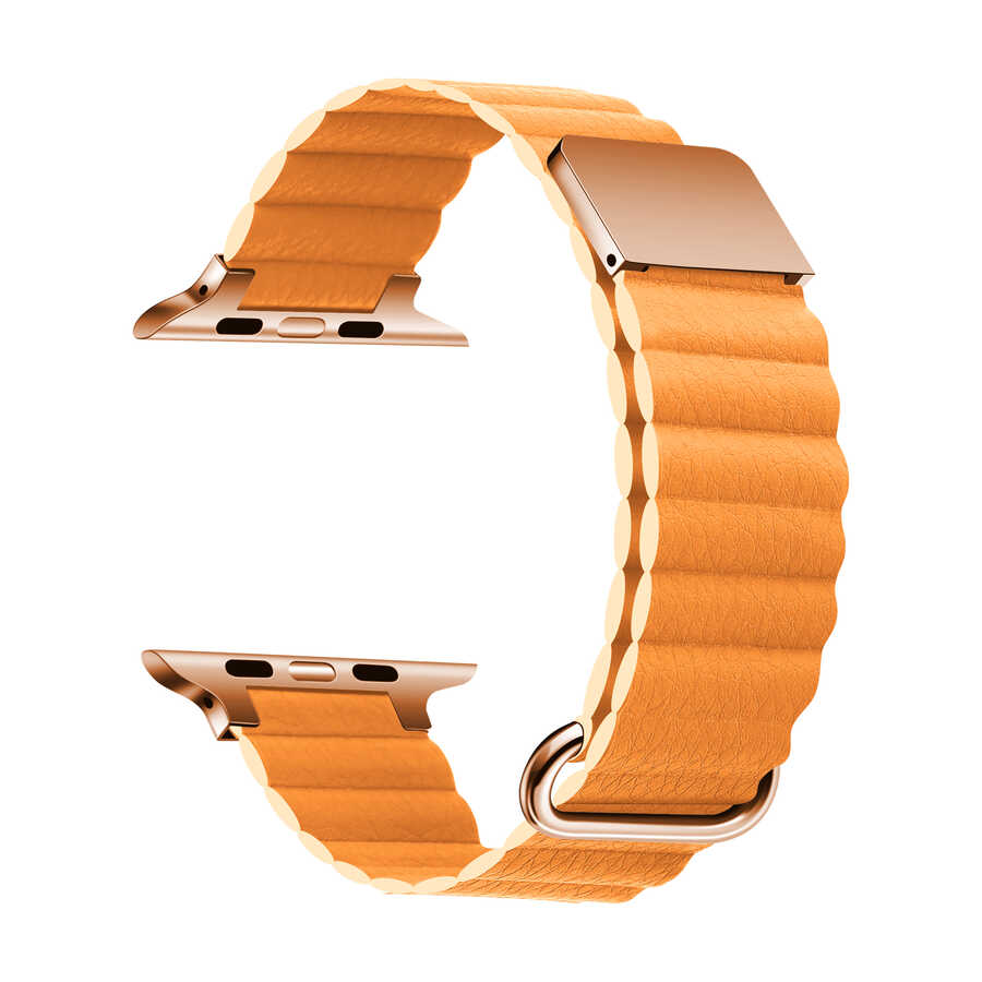 ​​​Apple Watch 7 45mm Uyumlu Kordon PU Deri Bakla Tasarımlı Mıknatıslı KRD-78 Kayış