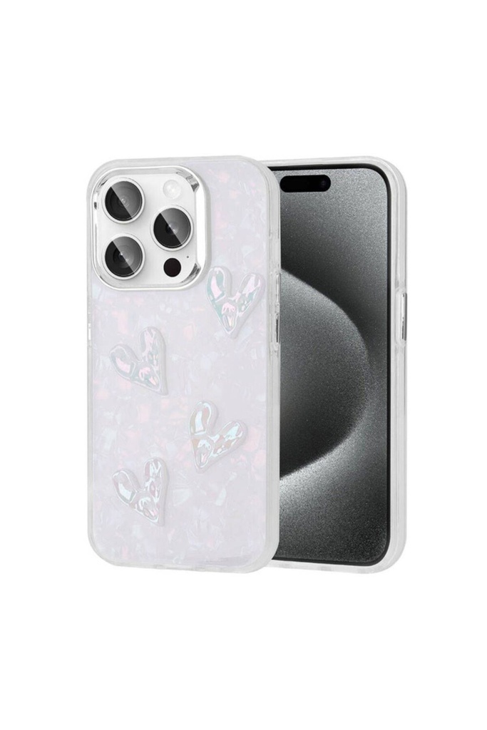 [RNZ-TA96448] Apple iPhone 15 Pro Uyumlu Kılıf Kabartma Figürlü Parlak Zore Eralli Silikon Kapak (Kalp)