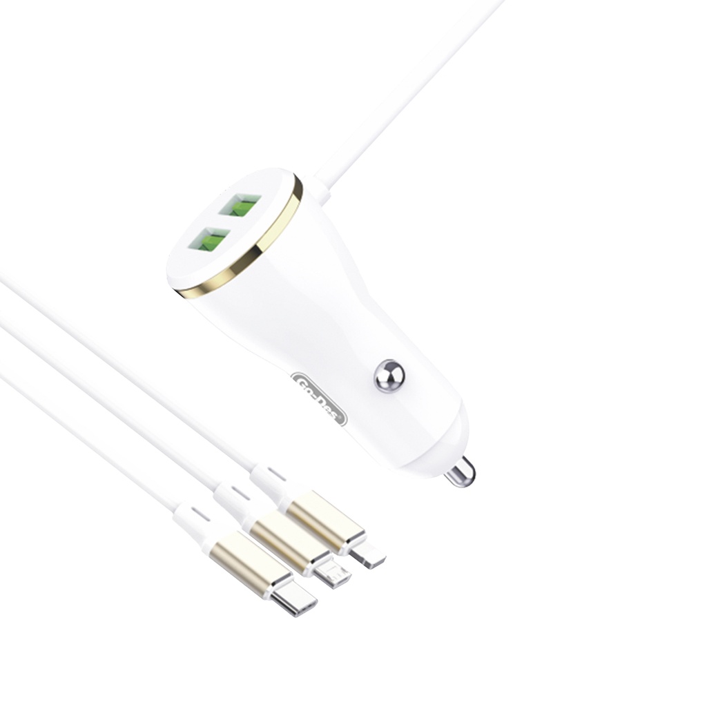 [RNZ-TA84061] Go Des GD-CC202 5 in 1 5A Hızlı Şarj Çift USB-A ve Micro Type-C Lightning Kablolu Araç Şarj Aleti