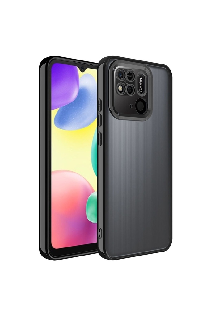 [RNZ-TA84266] Xiaomi Redmi 10C Uyumlu Kılıf Kamera Korumalı Logo Gösteren Zore Omega Kapak (Siyah)