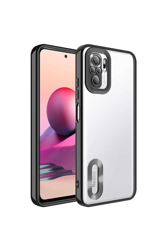 [RNZ-TA84272] Xiaomi Redmi Note 10 Uyumlu Kılıf Kamera Korumalı Logo Gösteren Zore Omega Kapak (Siyah)