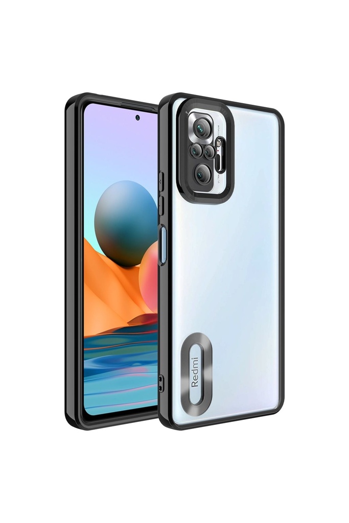 [RNZ-TA84284] Xiaomi Redmi Note 10 Pro Uyumlu Kılıf Kamera Korumalı Logo Gösteren Zore Omega Kapak (Siyah)