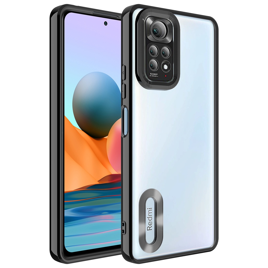 [RNZ-TA84290] Xiaomi Redmi Note 11 Global Uyumlu Kılıf Kamera Korumalı Logo Gösteren Zore Omega Kapak (Siyah)
