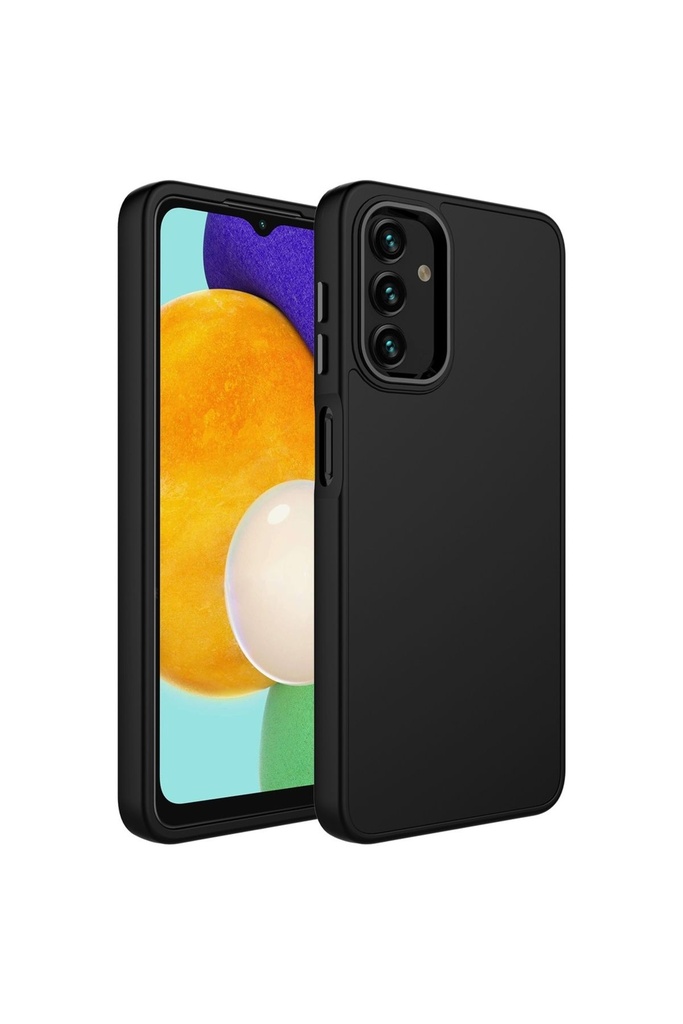 [RNZ-TA84476] Samsung Galaxy A04S Uyumlu Kılıf Metal Çerçeve ve Buton Tasarımlı Silikon Zore Luna Kapak (Siyah)