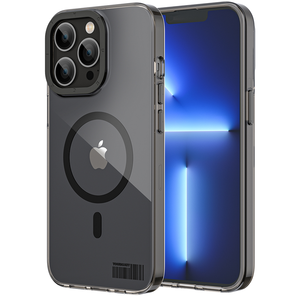 [RNZ-TA84725] Apple iPhone 13 Pro Uyumlu Kılıf M-safe Şarj Özellikli Youngkit Coloured Glaze Serisi Kapak (Siyah)