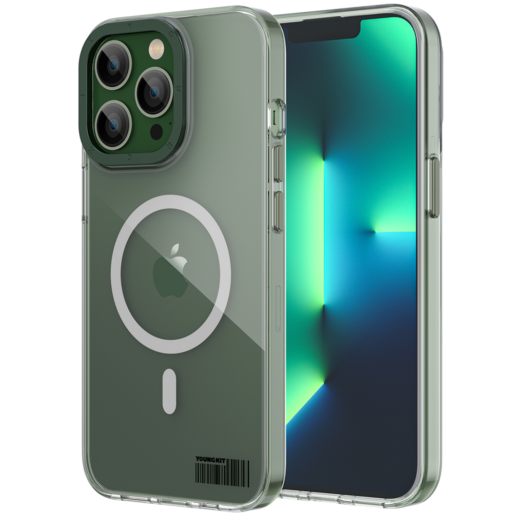 Apple iPhone 13 Pro Uyumlu Kılıf M-safe Şarj Özellikli Youngkit Coloured Glaze Serisi Kapak