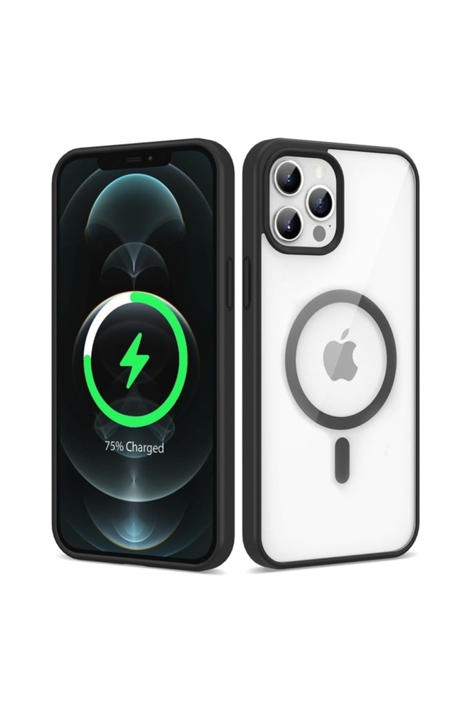 [RNZ-TA85559] Apple iPhone 12 Pro Uyumlu Kılıf M-safe Wireless Şarj Özellikli Silikon Zore Ege Kapak (Siyah)