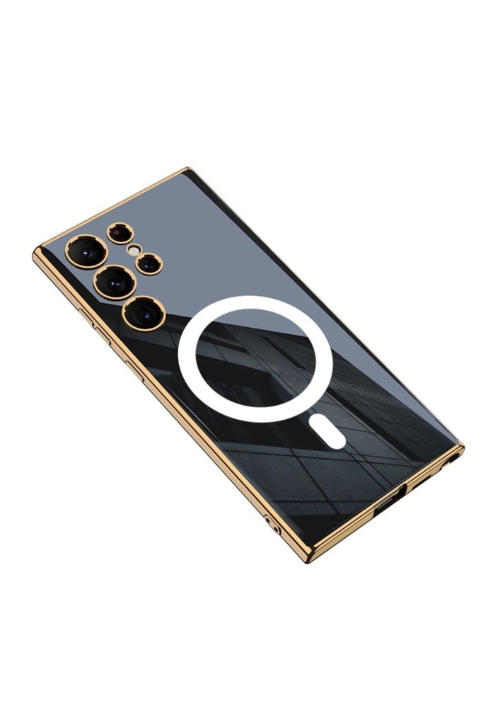 [RNZ-TA87126] Samsung Galaxy S23 Ultra Uyumlu Kılıf Wireless Şarj Özellikli Kenarları Elektroplating Kaplama Aynalı Zore Kent Kapak (Siyah)