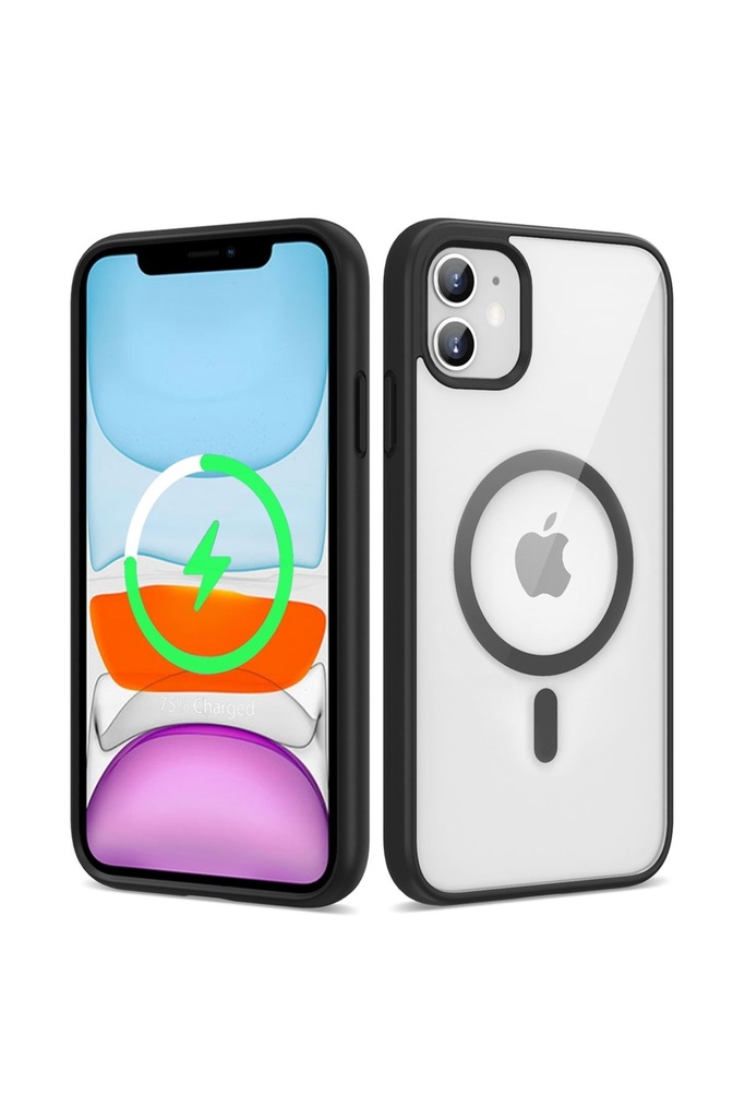 [RNZ-TA85527] Apple iPhone 11 Uyumlu Kılıf M-safe Wireless Şarj Özellikli Silikon Zore Ege Kapak (Siyah)