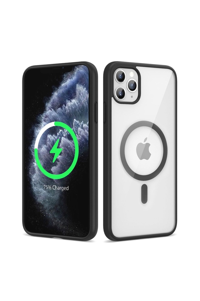 [RNZ-TA85543] Apple iPhone 11 Pro Max Uyumlu Kılıf M-safe Wireless Şarj Özellikli Silikon Zore Ege Kapak (Siyah)