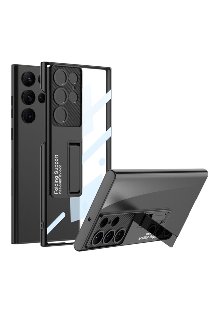 [RNZ-TA84825] Samsung Galaxy S23 Ultra Uyumlu Kılıf Kamera Korumalı Şeffaf Tasarımlı Zore Lego Standlı Kapak (Siyah)