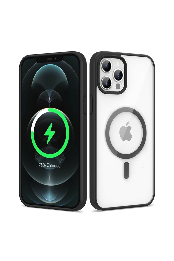 [RNZ-TA85567] Apple iPhone 12 Pro Max Uyumlu Kılıf M-safe Wireless Şarj Özellikli Silikon Zore Ege Kapak (Siyah)