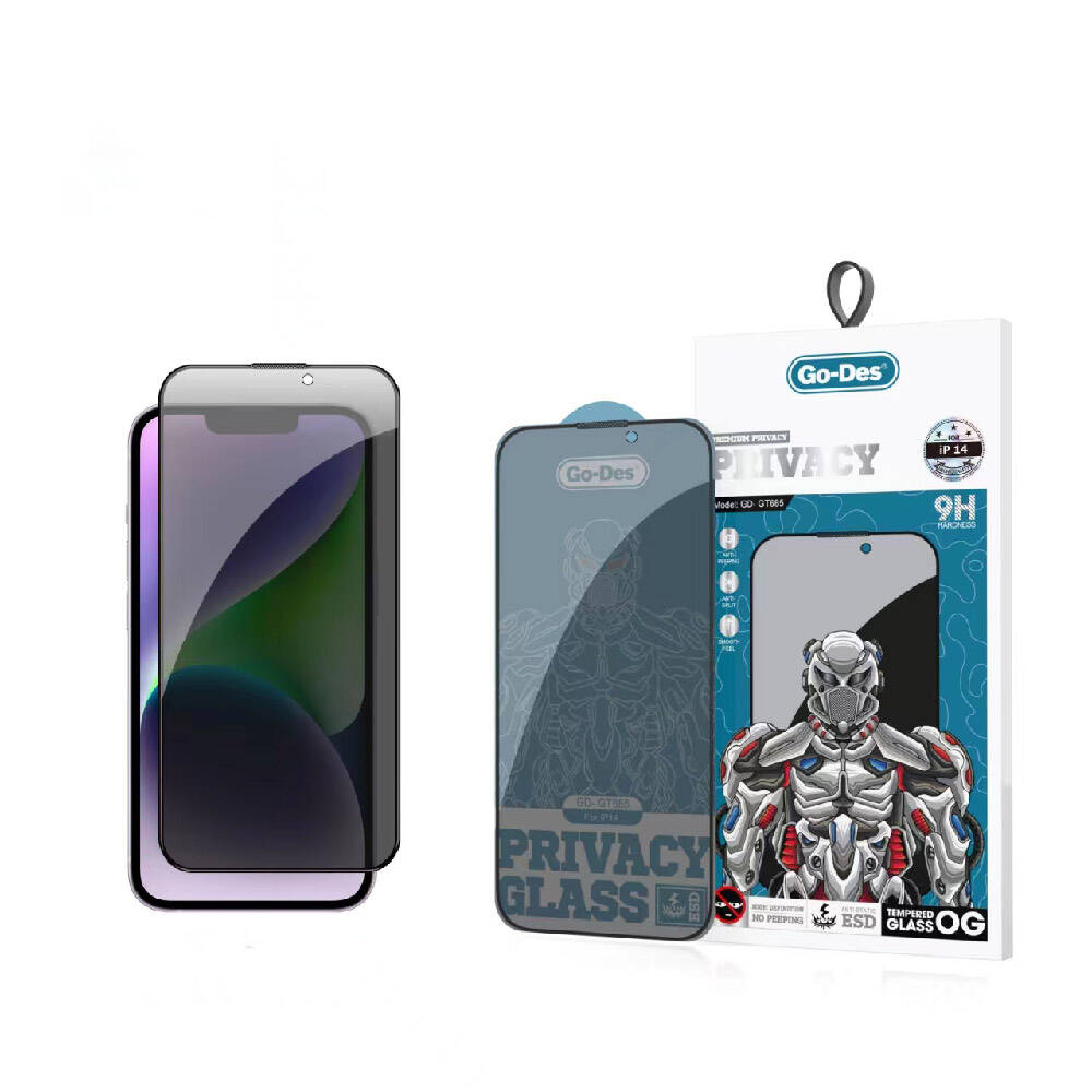 [RNZ-TA97397] Apple iPhone 14 Uyumlu Go Des 9D Full Cover Privacy Temperli Cam Ekran Koruyucu