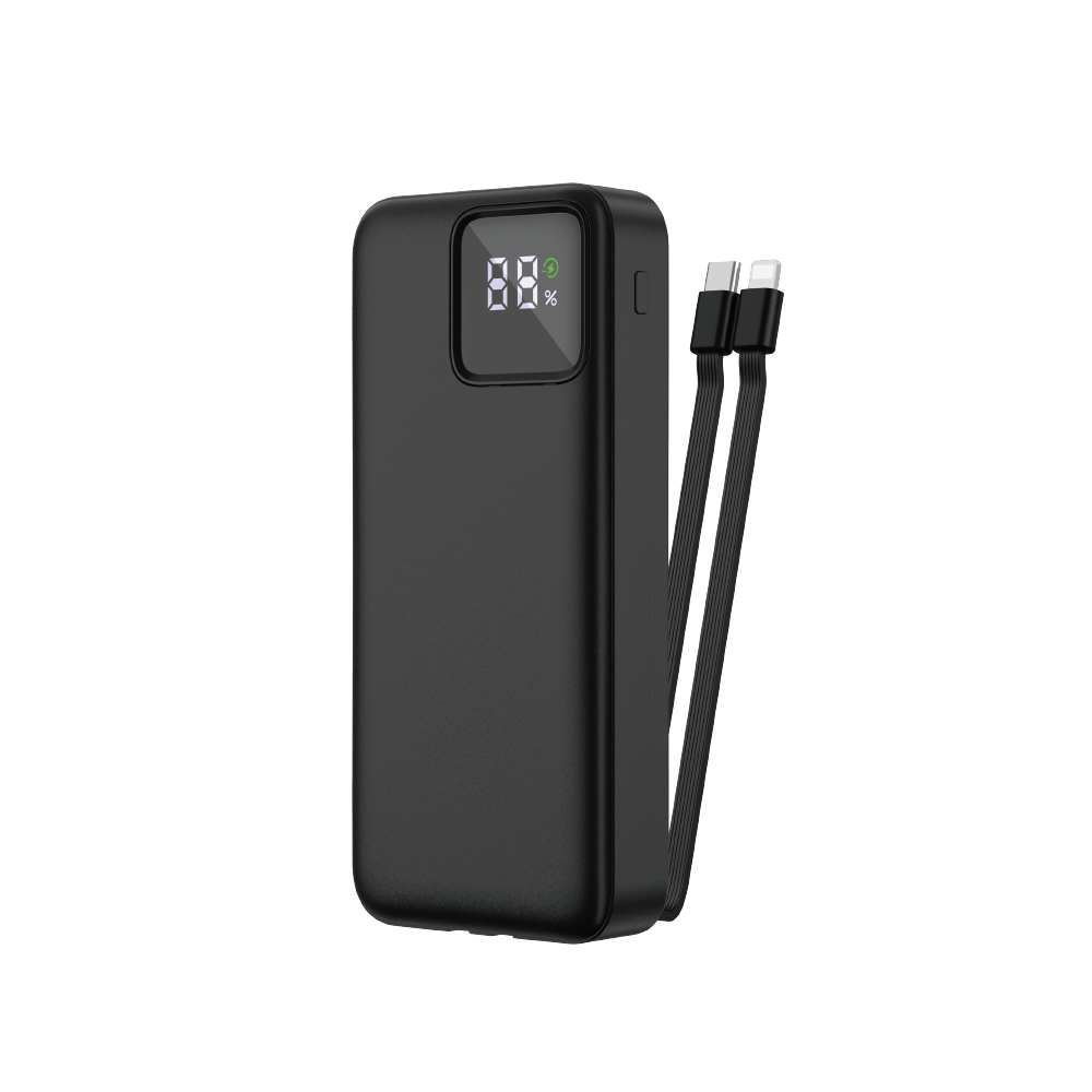 [RNZ-TA85009] Wiwu JC-22 Dijital LED Ekran Şarj Göstergeli Type-C ve Lightning Kablolu Powerbank 22.5W 20000mAh (Siyah)