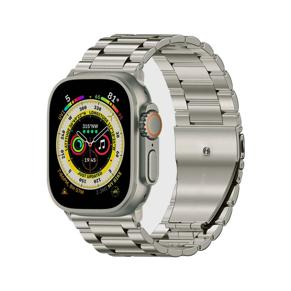 [RNZ-TA96556] Apple Watch Ultra 49mm Uyumlu Kordon Paslanmaz Metal Titanyum Baklalı Zore KRD-93 Kayış