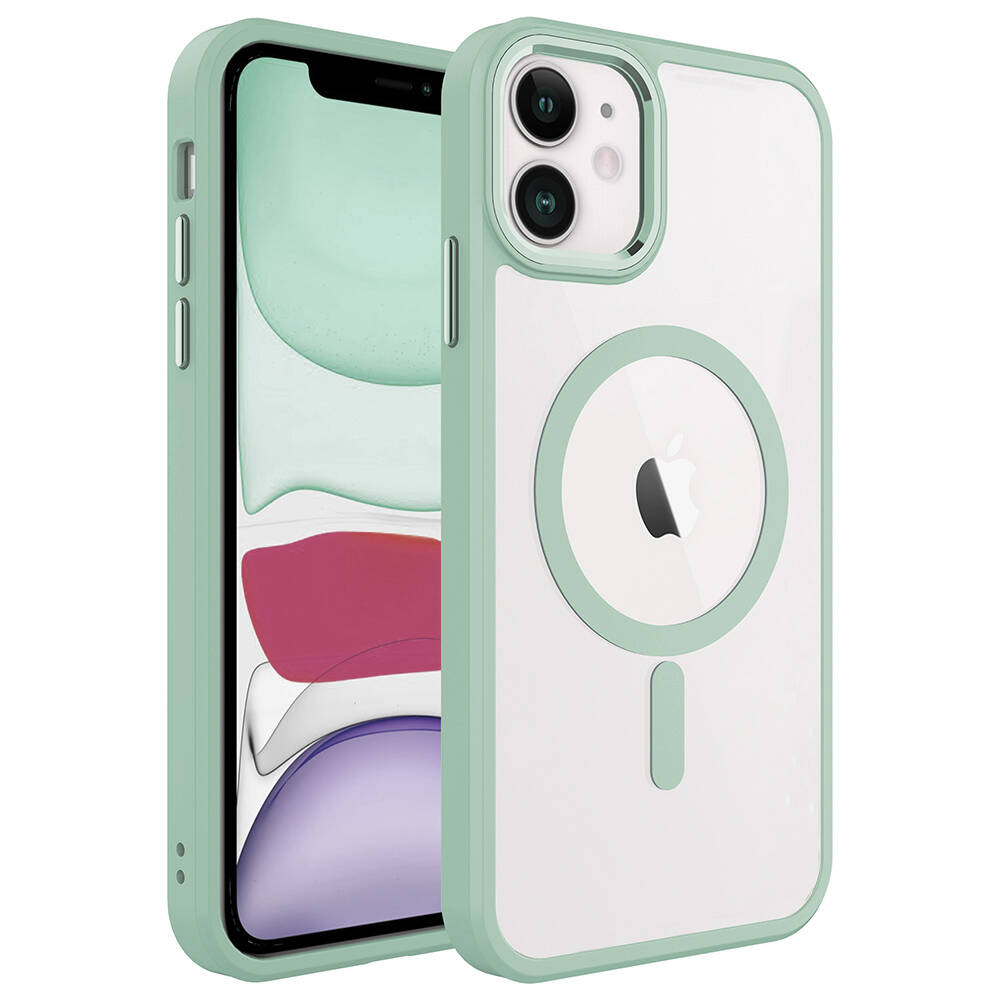 Apple iPhone 11 Uyumlu Kılıf Wireless Şarj Özellikli Zore Krom M-safe Silikon Kapak