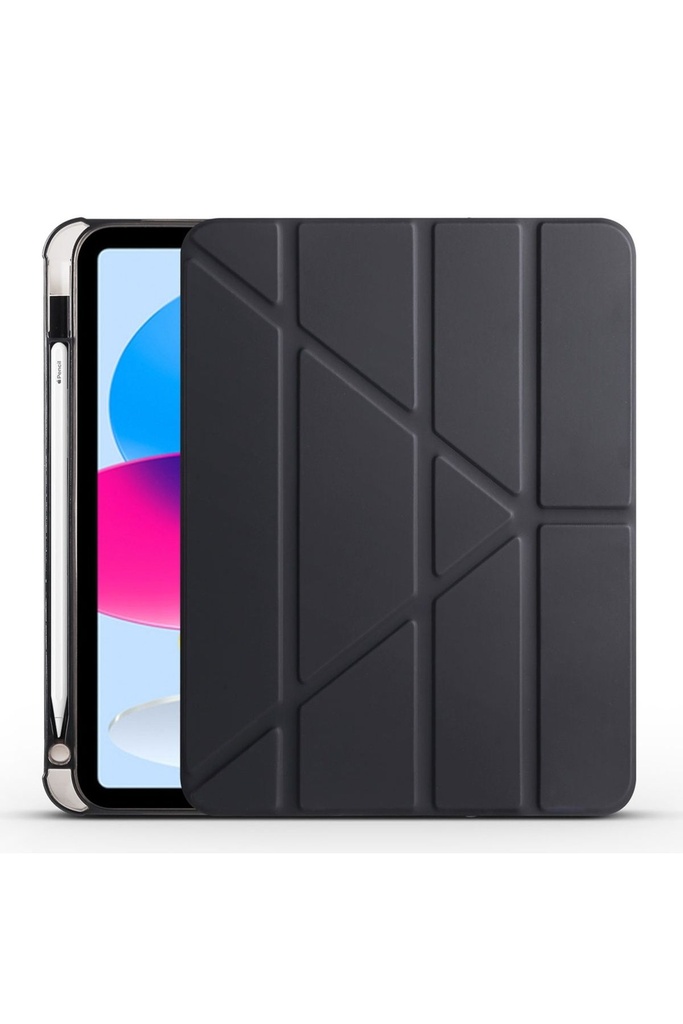 [RNZ-TA85233] Apple iPad 10.9 2022 (10.Nesil) Uyumlu Kılıf Zore Tri Folding Kalem Bölmeli Standlı Kılıf (Siyah)