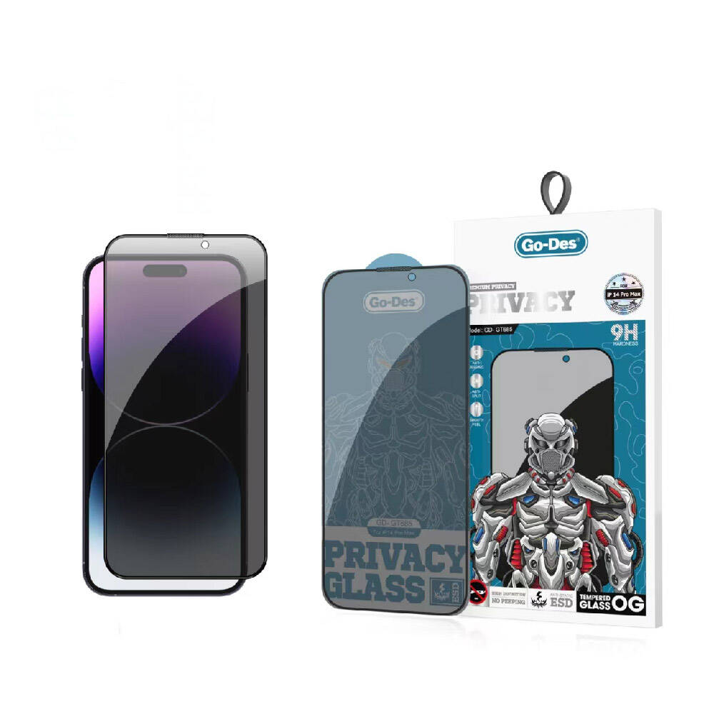 [RNZ-TA97398] Apple iPhone 14 Pro Uyumlu Go Des 9D Full Cover Privacy Temperli Cam Ekran Koruyucu